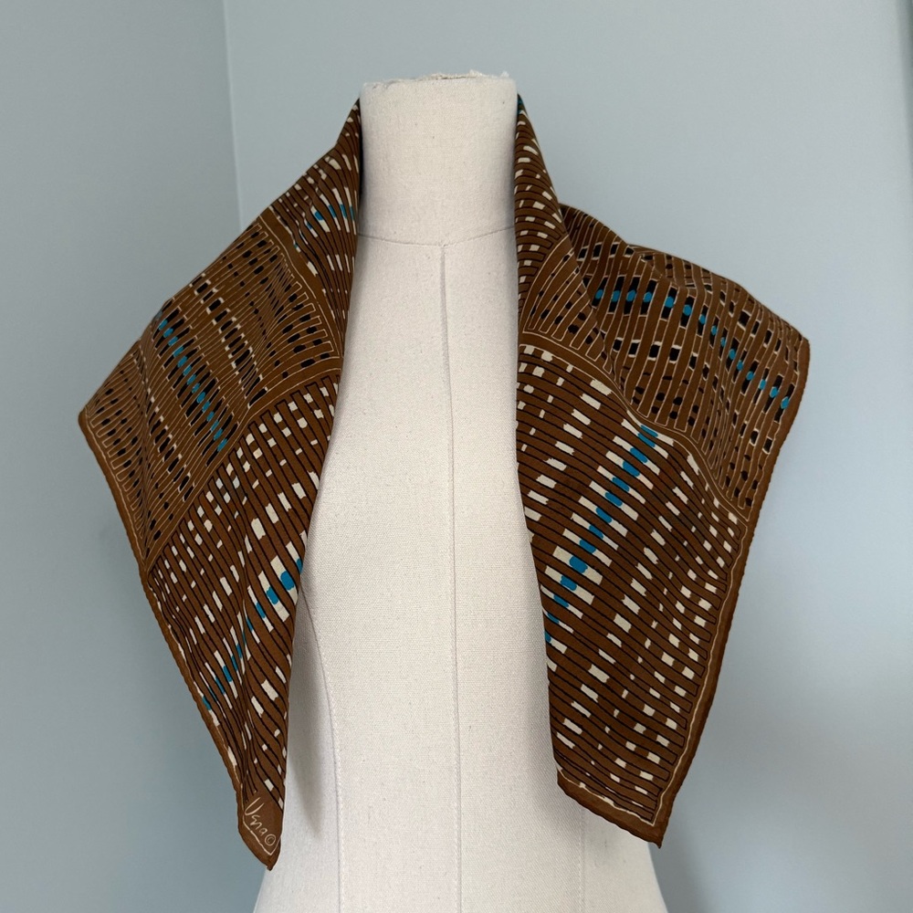 Vera Neumann Vintage Square Scarf Brown Geometric Print Made in Japan 27x27